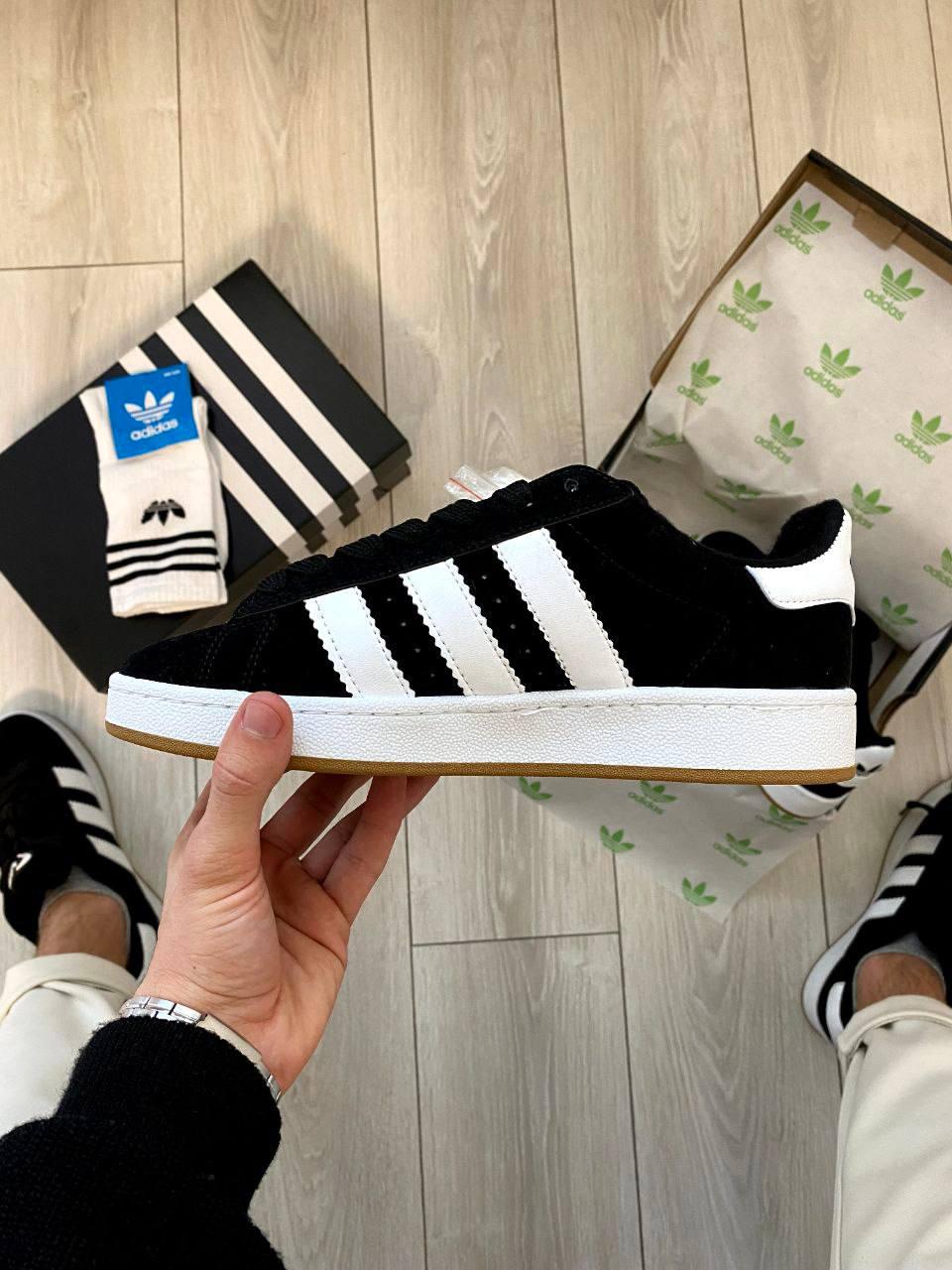 Стильні чоловічі кросівки Adidas Campus Black White 40-44