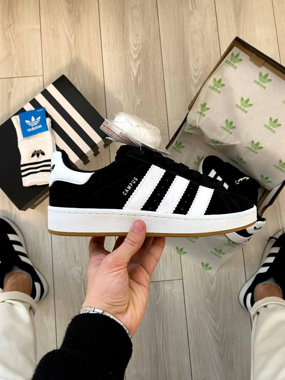 Стильні чоловічі кросівки Adidas Campus Black White 40-44