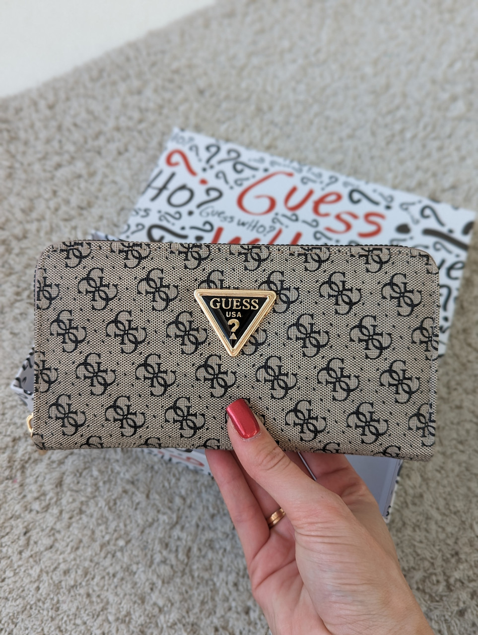 Сірий шкіряний гаманець Guess якості LUX в фірмовій коробці