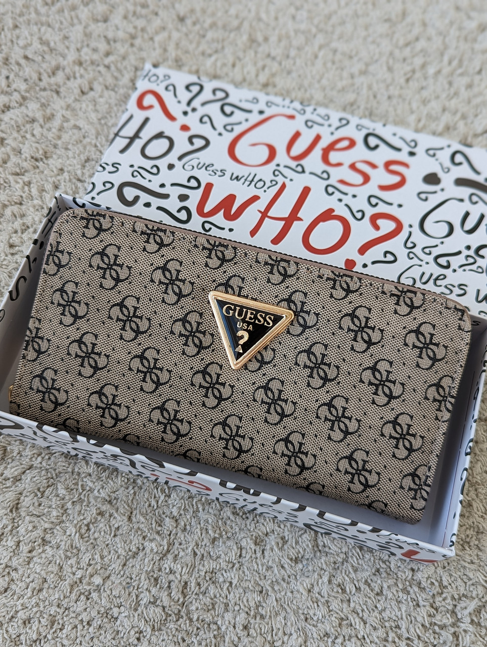 Сірий шкіряний гаманець Guess якості LUX в фірмовій коробці