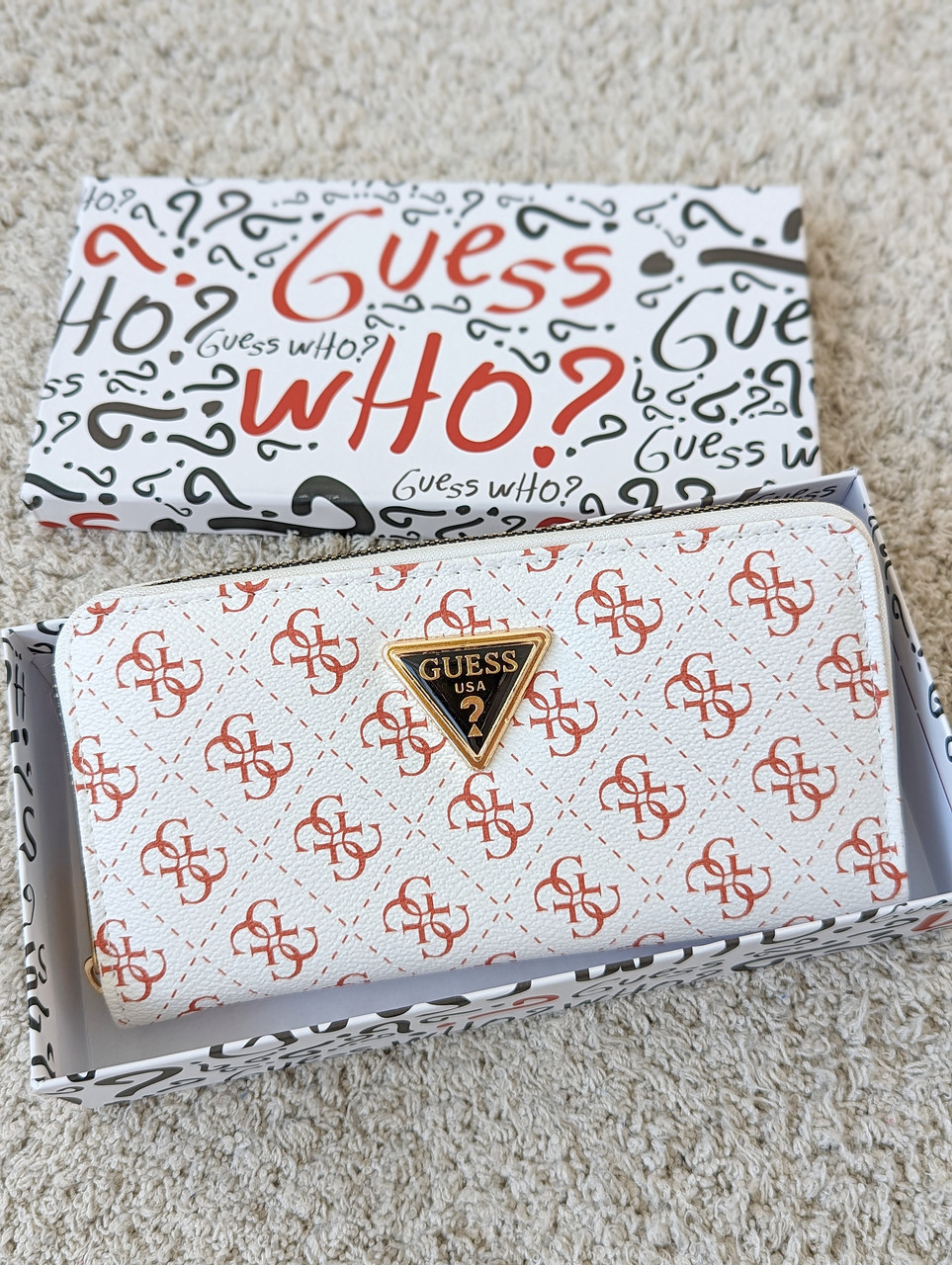 Білий шкіряний гаманець Guess якості LUX в фірмовій коробці