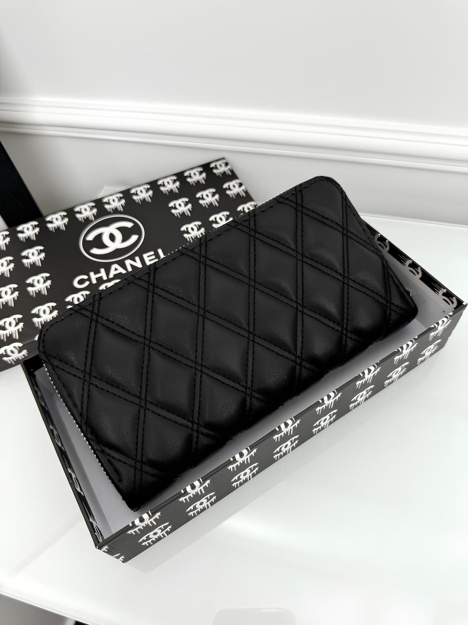 Чорний шкіряний гаманець Chanel якості LUX в фірмовій коробці