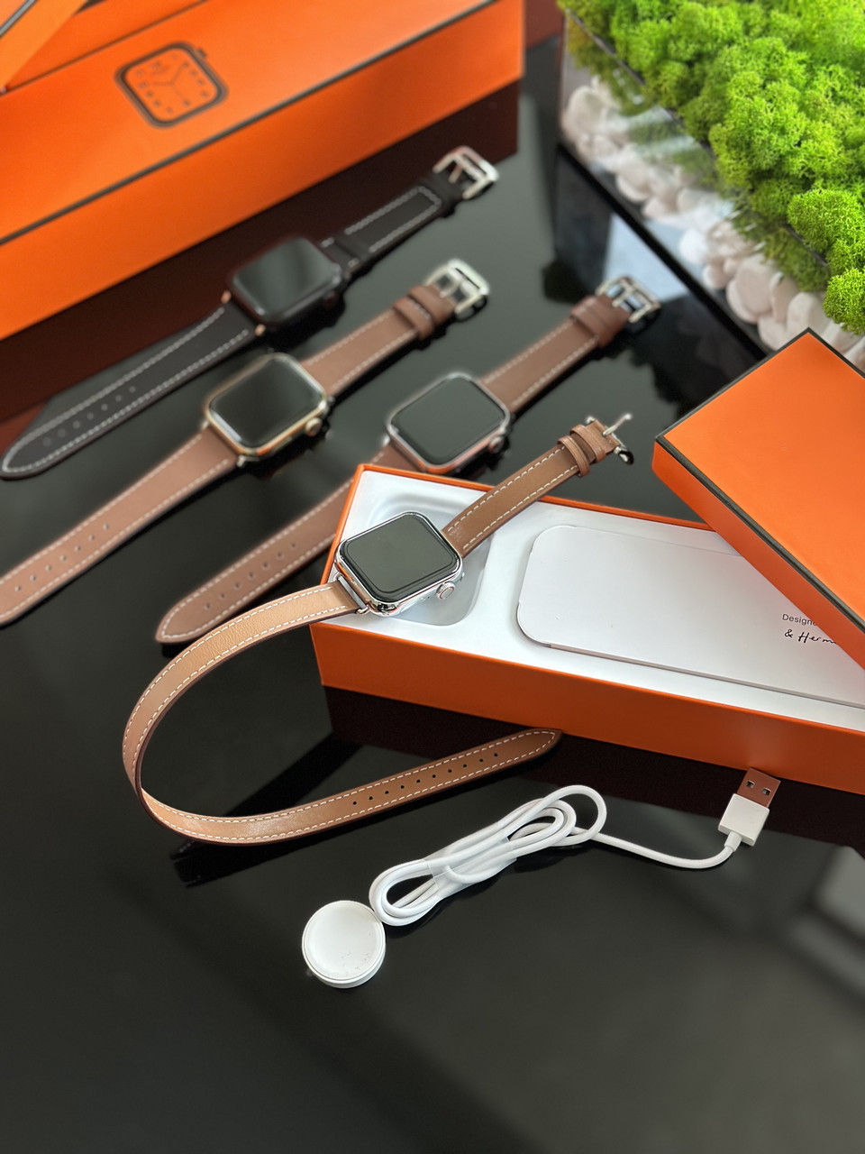 Смарт годинник Hermes зі шкіряним ременем 41-45мм