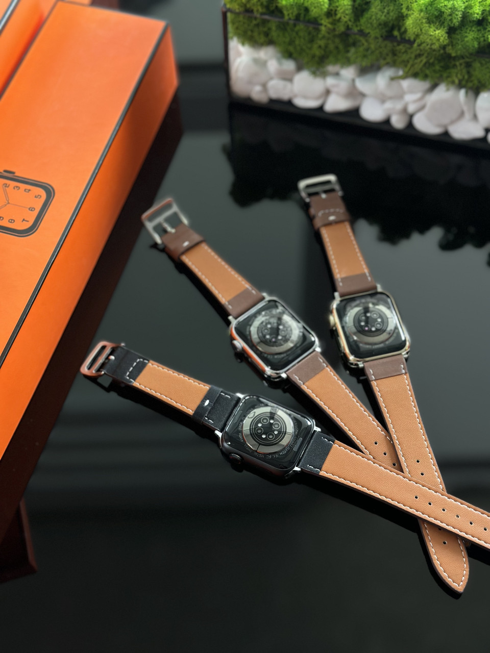 Смарт годинник Hermes зі шкіряним ременем 41-45мм